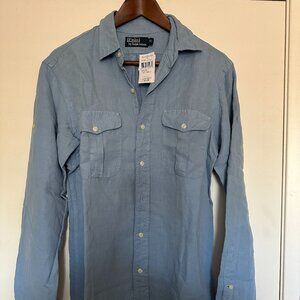 Polo Ralph Lauren Shirt Linen Silk Roll Tab Sleeve  NEW Sz Small